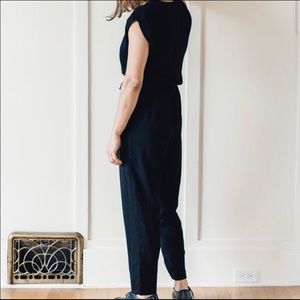 Ali Golden Black Rayon Drawstring Jumpsuit Medium